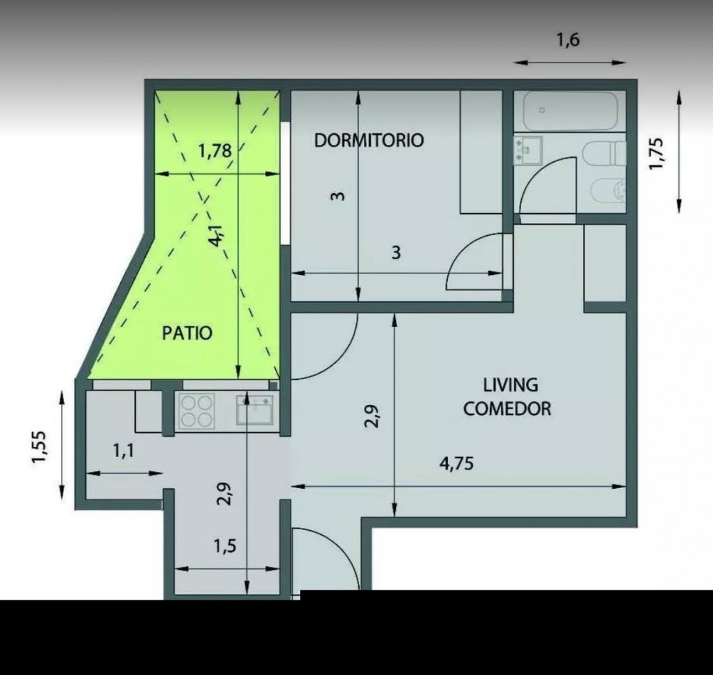 2 ambientes con lavadero y patio luminoso ***APTO CREDITO BANCARIO***